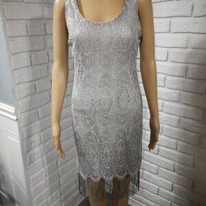 Venus Ladies Grey Lace Pattern with Cream Lining Sleeveless Flapper Dress